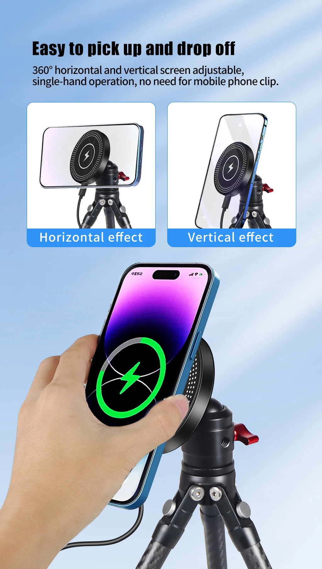 10W Magnetic Wireless Charger Phone Stand Holder for iPhone 14 13 Pro Max MagSafe 1/4 Quick Release Magnet Fast Charging Station